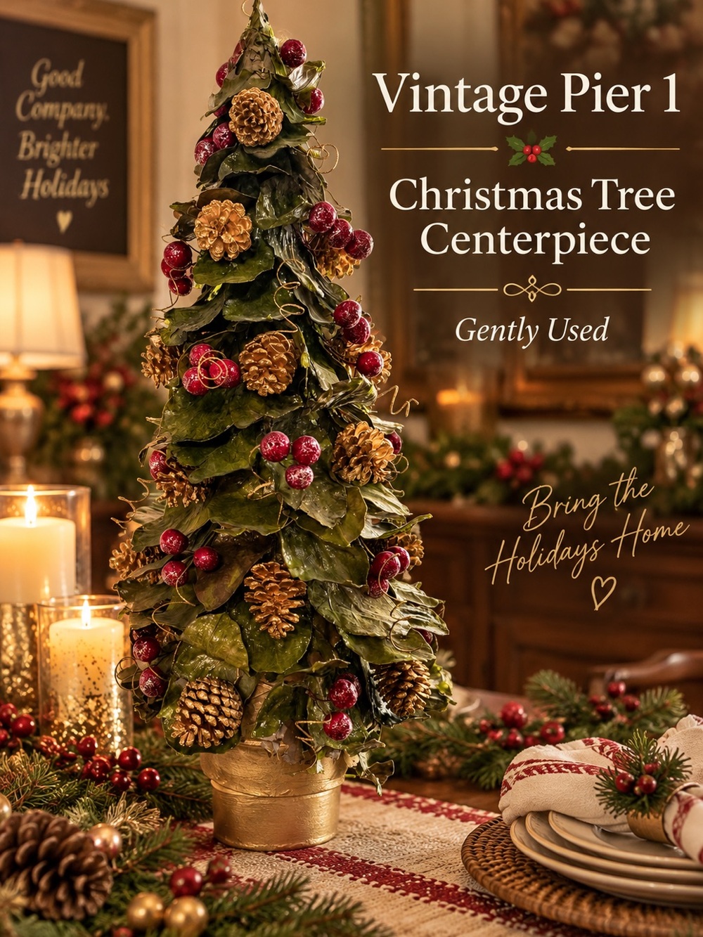 Pier 1 Green, Gold & Red Holiday Tree Centerpiece